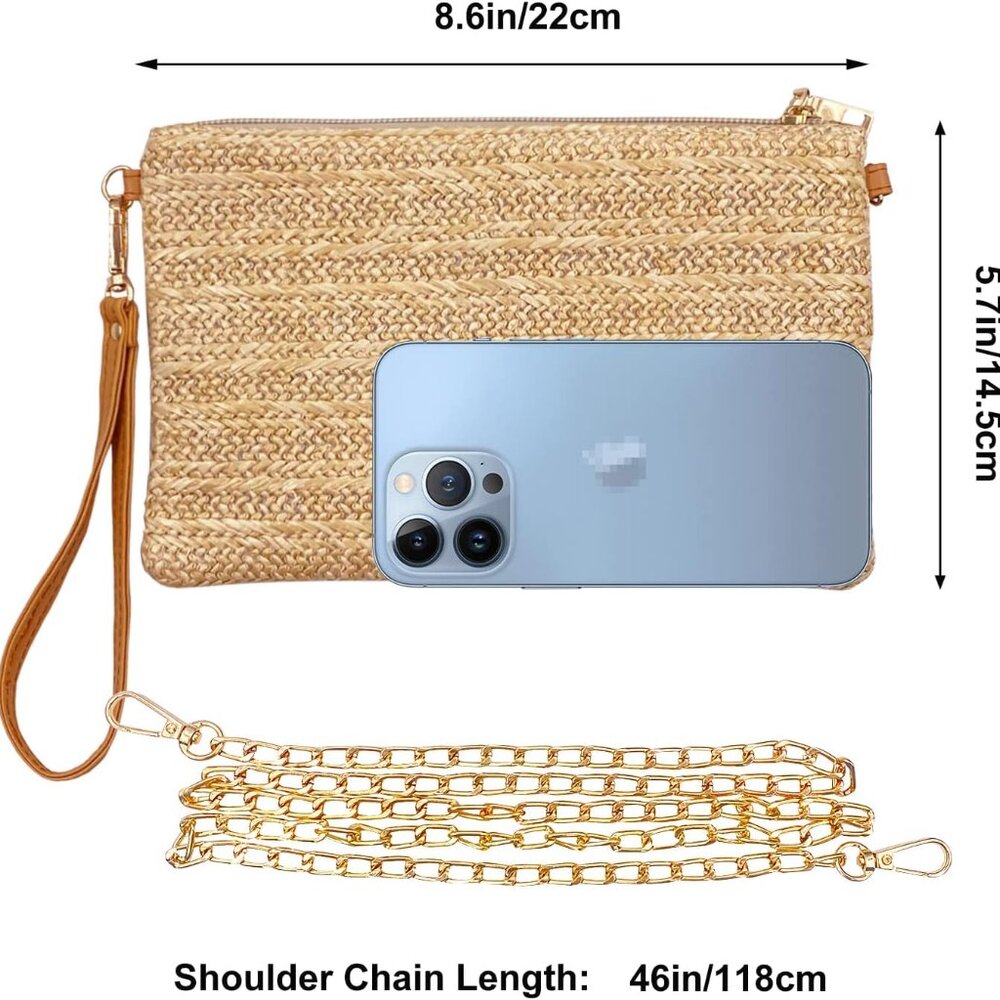 Straw Clutch Purses for Women Beach Wristlet Wallet Small Cross body bag for Gir - Picture 2 of 5